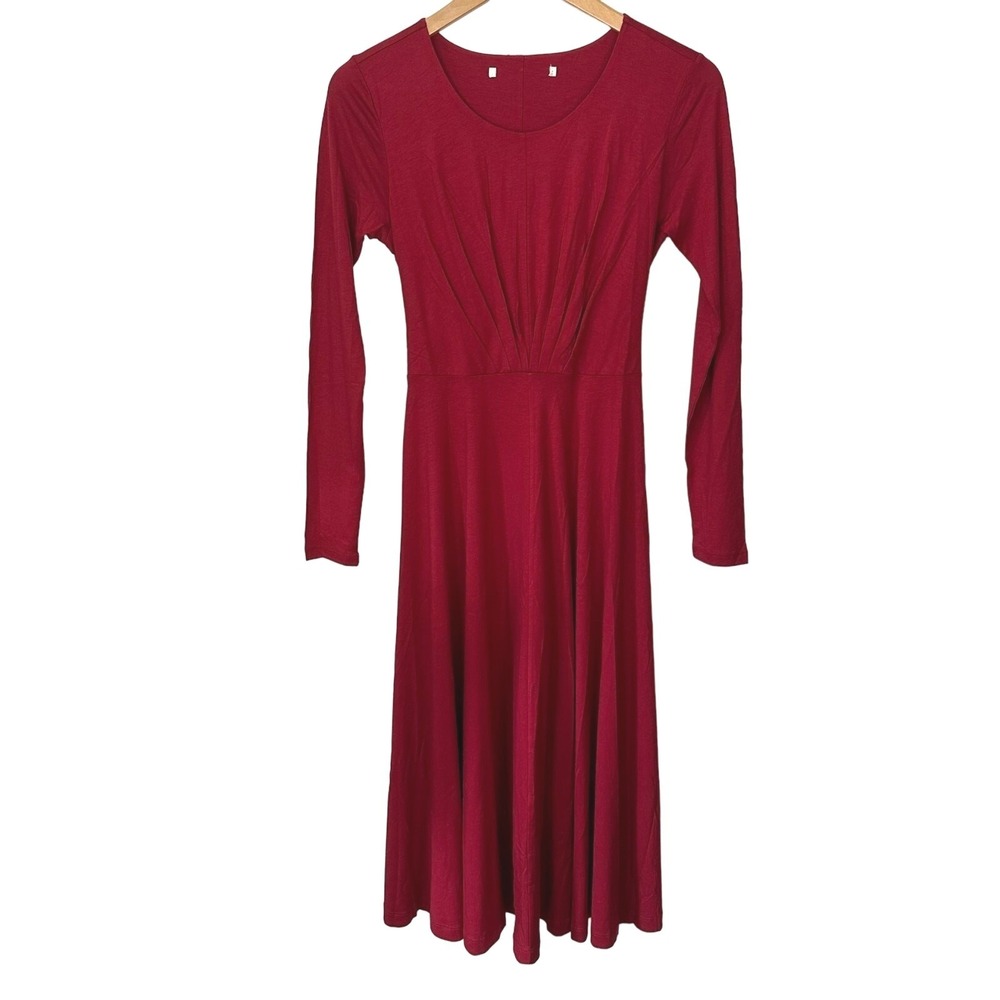 Peruvian Connection Maxi Dress Women's XS Solid Red Tie Waist Pleated Bodice